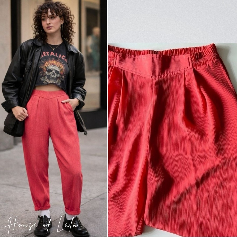 Orange Pink Vintage High Waisted Tailored Grunge Trouser Pants. Rockstar Chic